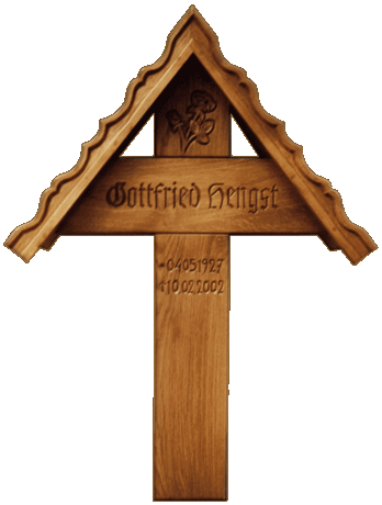 Grabkreuz mit spitzen Holzdach 